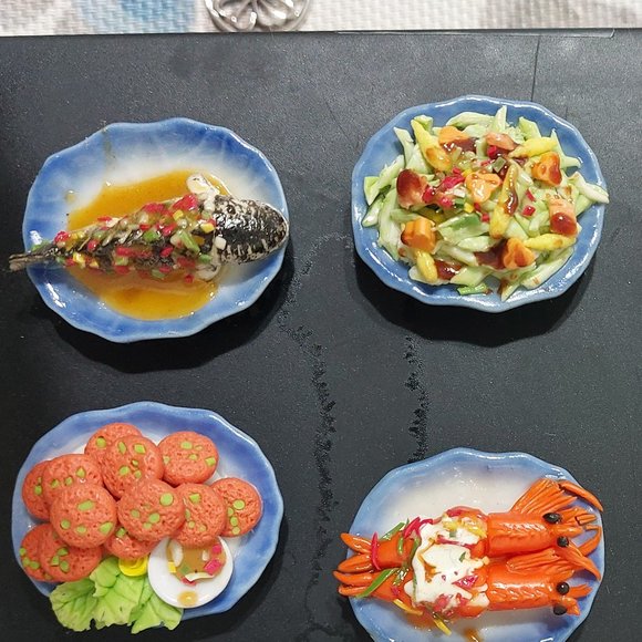 Miniature Yummy Food Plate Magnets Set of 6 Fridge Decor - Picture 2 of 4